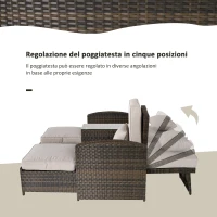 Outsunny Set 2 Sedie Sdraio da Giardino Reclinabili con Tavolino, Lettino Prendisole Imbottito in Rattan Sintetico, Marrone e Khaki, 165x75x96cm(m-5)