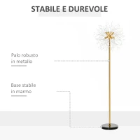 HOMCOM Lampada da Terra Moderna a Stelo con Piantana e Paralume con Cristalli, 8 Punti Luce 40W, Ф40x160cm, Oro e Nero(m-7)