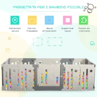 HOMCOM Recinto Box per Bambini +6Mesi da 16 Pezzi con Struttura a Incastro, Serratura e Giochi, Grigio e Bianco 190x150x64cm(m-5)