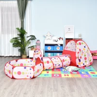 HOMCOM Tenda 3 in 1 per Bambini 18+ Mesi con Tunnel, Vasca Palline e Canestro, Sistema Pop-Up (290x120x90cm)(m-2)