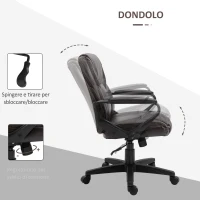 Vinsetto Sedia da Ufficio con Funzione Dondolio in Similpelle Marrone con Altezza Regolabile, Design Elegante ed Ergonomico, 62x62x90-99.5cm(m-4)