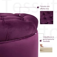 HOMCOM Pouf Contenitore in Velluto Viola per Camera, Design Vintage e Seduta in Stile Chesterfield Imbottita, 54x54x22cm(m-5)