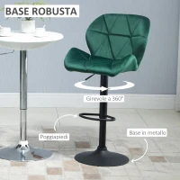 HOMCOM Set 2 Sgabelli da Bar, Altezza Regolabile con Base in Metallo e Seduta in Velluto, Sgabelli Moderni con Schienale e Poggiapiedi, 46x48x83-104cm, Verde(m-5)