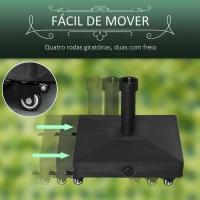 Outsunny Base para Chapéu de Sol com 4 Rodas Bloqueáveis Recarregável de Areia 18 kg ou Água 16 kg  45x45x39 cm Preto(m-7)