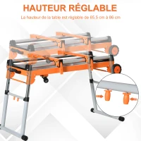 HOMCOM Outil 5 en 1 support pour scie à onglet avec extensions, établi atelier pliant de bricolage, échafaudage, plateforme de réparation chariot alu. hauteur longueur réglables plateau amovible métal(m-4)