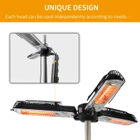 Outsunny Lampada Riscaldante per Esterni, 3 Livelli di Potenza e Bracci Pieghevoli, 100x100x8.5cm(m-4)