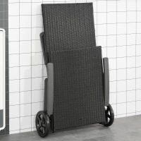 Outsunny Transat bain de soleil pliable style colonial inclinaison réglable multipositions accoudoirs roues résine tressée 4 fils noir(m-9)