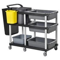 HOMCOM Carrello Pulizie Professionale 3 Livelli, in Plastica e Alluminio, 110x50x92cm, Grigio(m-1)
