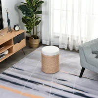 HOMCOM Tabouret de Rangement Repose-Pieds 2 en 1 Design Simple et Moderne Idéal pour Salon Chambre Salle de Bain Ø 30 x 40 cm Beige(m-4)