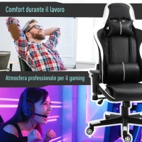 Vinsetto Poltrona da Gaming con Altezza Schienale Regolabile, Sedia Ufficio con Poggiatesta e Cuscino Lombare Nera e Bianca(m-4)