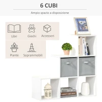 HOMCOM Mobile Libreria a 6 Cubi con 2 Cassetti in Tessuto, Arredamento Moderno da Ufficio, Salotto, Camera da Letto, Bianco e Grigio(m-4)