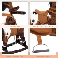 HOMCOM Cavallo a Dondolo Giocattolo Per Bambini con Effetti Sonori Legno 71×28×60cm Marrone Scuro(m-7)
