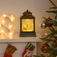 HOMCOM Decorazione Natalizia Lanterna con Babbo Natale in Slitta, Luci e Musica, Alimentazione USB, Bronzo(m-2)