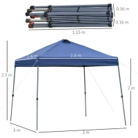 Outsunny Gazebo Pieghevole 3x3m da Giardino ed Esterno in Metallo e Tessuto Oxford Blu con Borsa da Viaggio e Gambe Regolabile 3 Livelli(m-3)