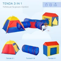 HOMCOM Tenda da Gioco 6in1 per 2-4 Bambini, Tunnel Pieghevole e Borsa di Trasporto, per Interno ed Esterno, 390x260x92cm(m-6)