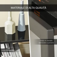 HOMCOM Scrivania per Camera e Ufficio con Scaffale 3 Ripiani, Scrivania Moderna in Vetro e Metallo, 126x45x86.7cm, Nero(m-5)