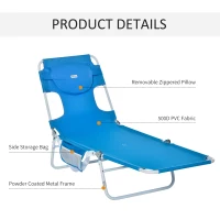 Outsunny Set 2 Sdraio da Giardino Pieghevoli, Schienale Regolabile su 5 Posizioni e Apertura per il Viso, 182x55x28cm Blu(m-7)
