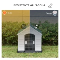 PawHut Cuccia per Cani Piccoli da Esterno e Interno, Casetta in Plastica con Cancello Rimovibile, 66x73x69cm, Bianco Verde Nero(m-4)