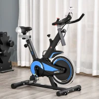 HOMCOM Vélo biking cardio vélo d'appartement écran LCD multifonction selle et guidon réglables volant inertie 10 Kg acier noir bleu(m-2)