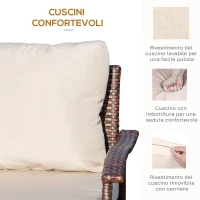 Outsunny Divano da Esterno 2 Posti in Rattan PE, Panchina da Giardino con Cuscini e Braccioli, 120x63x77cm Marrone(m-5)