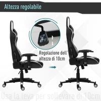 Vinsetto Poltrona da Gaming con Altezza Schienale Regolabile, Sedia Ufficio con Poggiatesta e Cuscino Lombare Nera e Bianca(m-6)