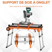 HOMCOM Outil 5 en 1 support pour scie à onglet avec extensions, établi atelier pliant de bricolage, échafaudage, plateforme de réparation chariot alu. hauteur longueur réglables plateau amovible métal(m-5)