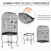 PawHut Gabbia per Uccelli, Canarini e Volatili, Voliera per Pappagallini in Metallo Nero con Ruote 53x53x153cm(m-4)