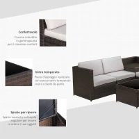 Outsunny Set da Giardino 8 Pezzi con 4 Poltrone, 2 Poltrone Angolari e 2 Tavolini per Giardino in Rattan Marrone(m-6)