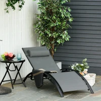 Outsunny Sdraio da Giardino Reclinabile su 5 Livelli con Cuscino Rimovibile, Alluminio e Texteline, 171x64x82cm Grigio(m-2)