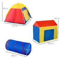 HOMCOM Tenda da Gioco 6in1 per 2-4 Bambini, Tunnel Pieghevole e Borsa di Trasporto, per Interno ed Esterno, 390x260x92cm(m-3)