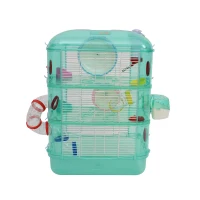 PawHut Gabbia Trasparente 3 Piani per Criceti e Roditori con Tubi e Ruote in Plastica, 40.5×28×55cm, Verde(m-8)