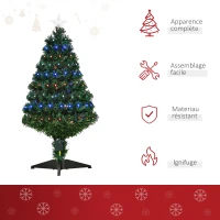 HOMCOM Sapin de Noël Artificiel Lumineux 90 lumières LED Fibres optiques Lumineux Multicolores 90 Branches PVC étoile Sommet Brillante Ø 48 x 90 cm Vert(m-4)