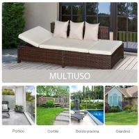 Outsunny Divano da Esterno Convertibile in Rattan Marrone, Salotto Mobile da Giardino con Cuscini Imbottiti, 220x68x62cm(m-7)
