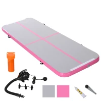 HOMCOM Airtrack tapis de gymnastique gonflable tapis de tumbling entraînement avec pompe à air électrique dim. 300L x 100l x 10H cm tissu stratifié PVC rose(m-8)
