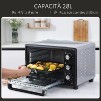 HOMCOM Fornetto Elettrico 28L Timer e Temperatura Regolabile, 3 Modalità di Cottura e Accessori, 1600W, 48.6x36.3x32cm, Argento Nero(m-4)