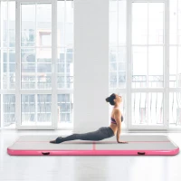 HOMCOM Airtrack tapis de gymnastique gonflable tapis de tumbling entraînement avec pompe à air électrique dim. 300L x 100l x 10H cm tissu stratifié PVC rose(m-2)