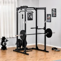 HOMCOM Palestra Multifunzione Stazione Fitness per Allenamento a Casa e Professionale, in Acciaio, 155x118x220cm, Nero(m-2)