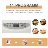 HOMCOM Macchina per il Pane 11 Programmi, Timer 13 Ore e 1 Ora Mantenimento del Calore, Antiaderente, 550W, Biacno, 29.6x23.3x29.2cm(m-4)