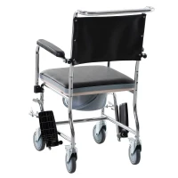 HOMCOM Carrozzina WC Impermeabile Antiscivolo con Vaso Rimovibile Anziani e Disabili Ecopelle e Metallo 66x55x92cm(m-6)
