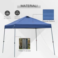 Outsunny Gazebo Pieghevole 3x3m da Giardino ed Esterno in Metallo e Tessuto Oxford Blu con Borsa da Viaggio e Gambe Regolabile 3 Livelli(m-5)