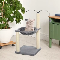 PawHut Arbre à chat 2 griffoirs grattoirs sisal naturel hamac jeu 2 boules suspendues peluche haute densité 400 g/m² gris(m-2)