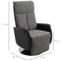 HOMCOM Poltrona Relax Manuale con Schienale Reclinabile 135°, Girevole 360°, Lino Grigio e Similpelle Nera, 71x81x111cm(m-3)