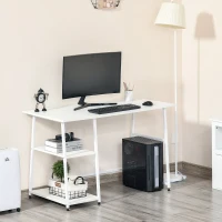 HOMCOM Scrivania Moderna per Camera e Ufficio con 2 Ripiani Laterali, Scrivania Porta PC in Legno e Acciaio, 120x60x76cm, Bianco(m-2)