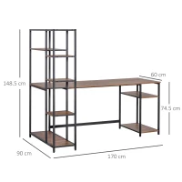 HOMCOM Scrivania Porta PC con Libreria e Mensole in Stile Industriale, Metallo e MDF, 170x90x148.5cm, Nero e Color Noce(m-3)