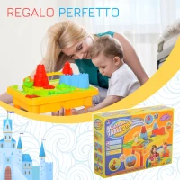 HOMCOM Sabbiera per Bambini Tavolo da Gioco Sensoriale con 2 Vani Separati per Acqua e Sabbia, 23 Pezzi, 59x42x37cm(m-4)
