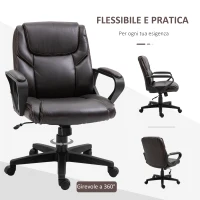 Vinsetto Sedia da Ufficio con Funzione Dondolio in Similpelle Marrone con Altezza Regolabile, Design Elegante ed Ergonomico, 62x62x90-99.5cm(m-6)