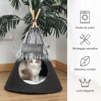 PawHut Tenda per Gatti, Cuccia per Cani o Gatti fino 6kg, Cuccia per Cani Piccoli da Interno, Teepee Grigio Φ50x70cm(m-5)