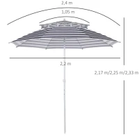 Outsunny Parasol droit octogonal double toit Ø 223 cm tissu polyester haute densité anti-UV hauteur réglable sac de transport inclus bleu blanc(m-3)