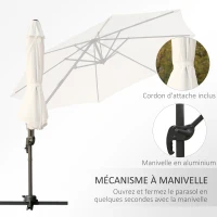 Outsunny Parasol déporté Ø 3 m octogonal inclinable manivelle avec pied en acier crème(m-6)