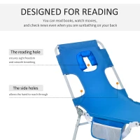 Outsunny Set 2 Sdraio da Giardino Pieghevoli, Schienale Regolabile su 5 Posizioni e Apertura per il Viso, 182x55x28cm Blu(m-5)